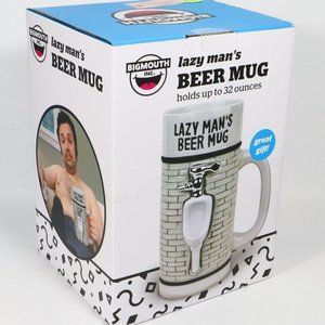 BigMouth Inc Lazy Man's Beer Mug, White Ceramic Beer Mug, Novelty Joke